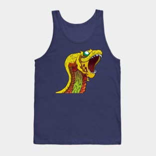 Yellow and red snake head with sharp fangs and sapphire green eye Tank Top